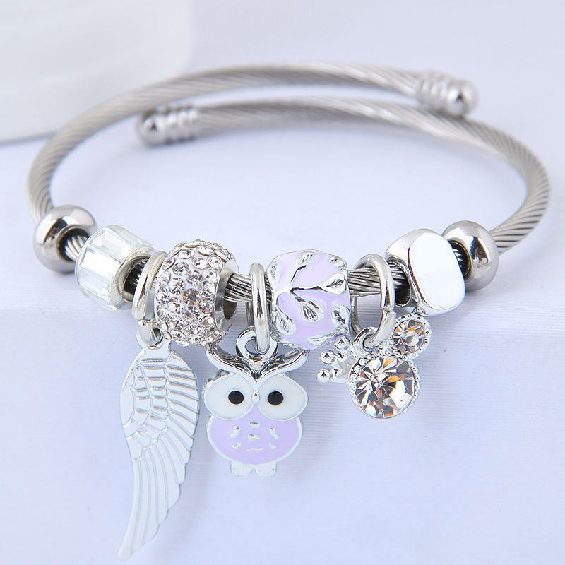 Bracciale in acciaio inossidabile con ciondolo a forma di ali d'angelo con perline fai da te - Ciondolandia