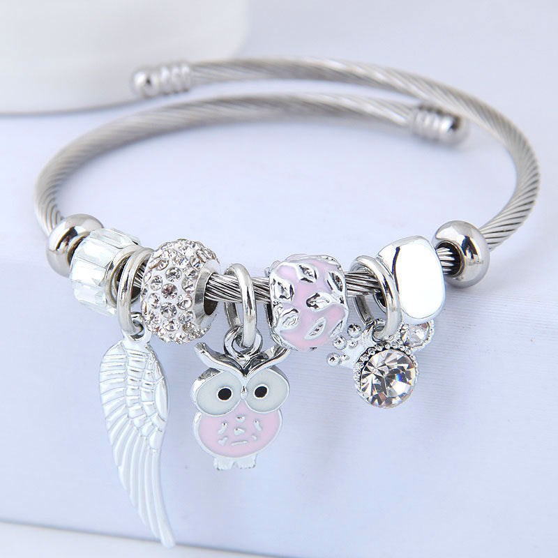 Bracciale in acciaio inossidabile con ciondolo a forma di ali d'angelo con perline fai da te - Ciondolandia