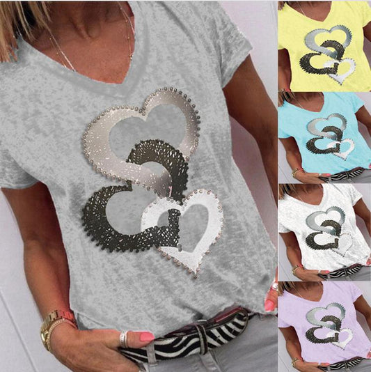 Maglia Stampata Manica Corta Con Scollo a V