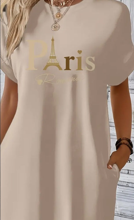 Abito a maniche corte con stampa Paris.