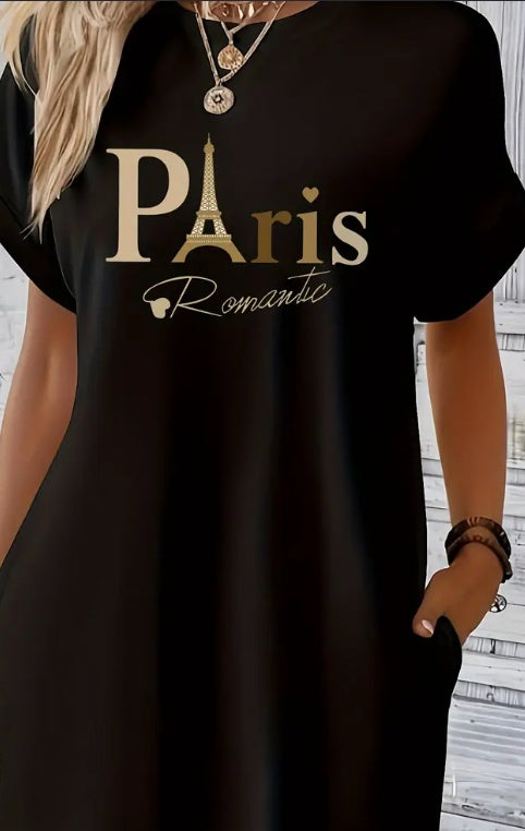 Abito a maniche corte con stampa Paris.