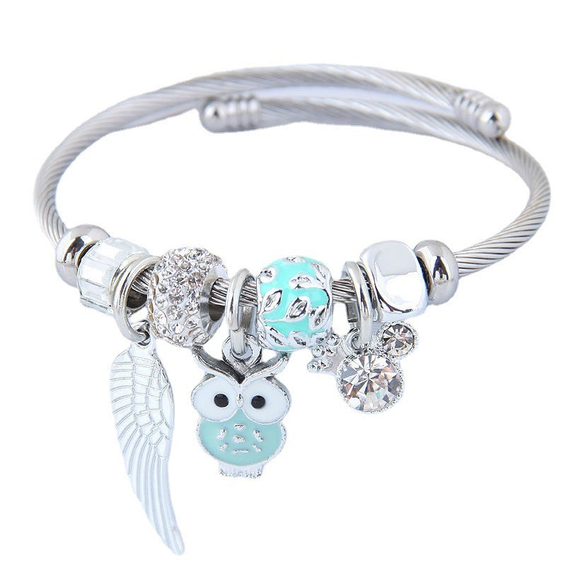 Bracciale in acciaio inossidabile con ciondolo a forma di ali d'angelo con perline fai da te - Ciondolandia