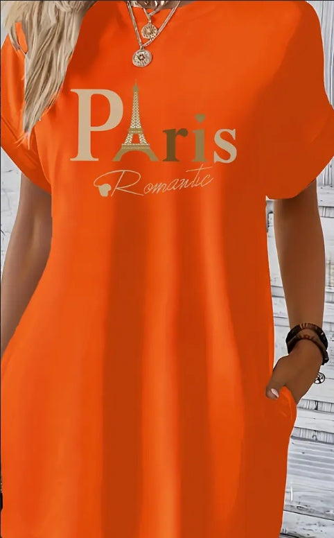 Abito a maniche corte con stampa Paris.