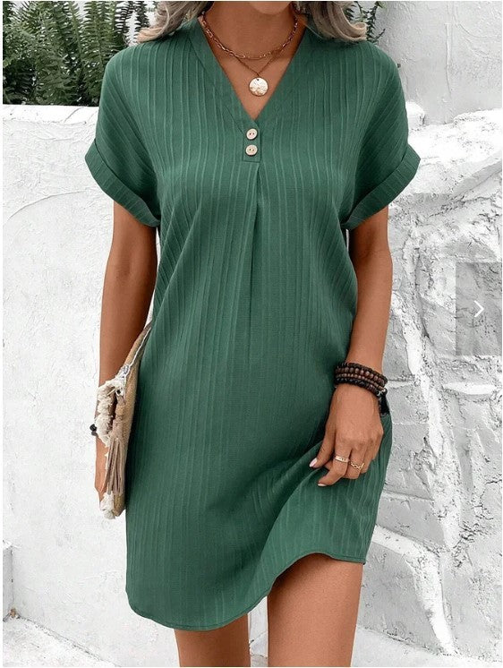 Casual striped button down dress.