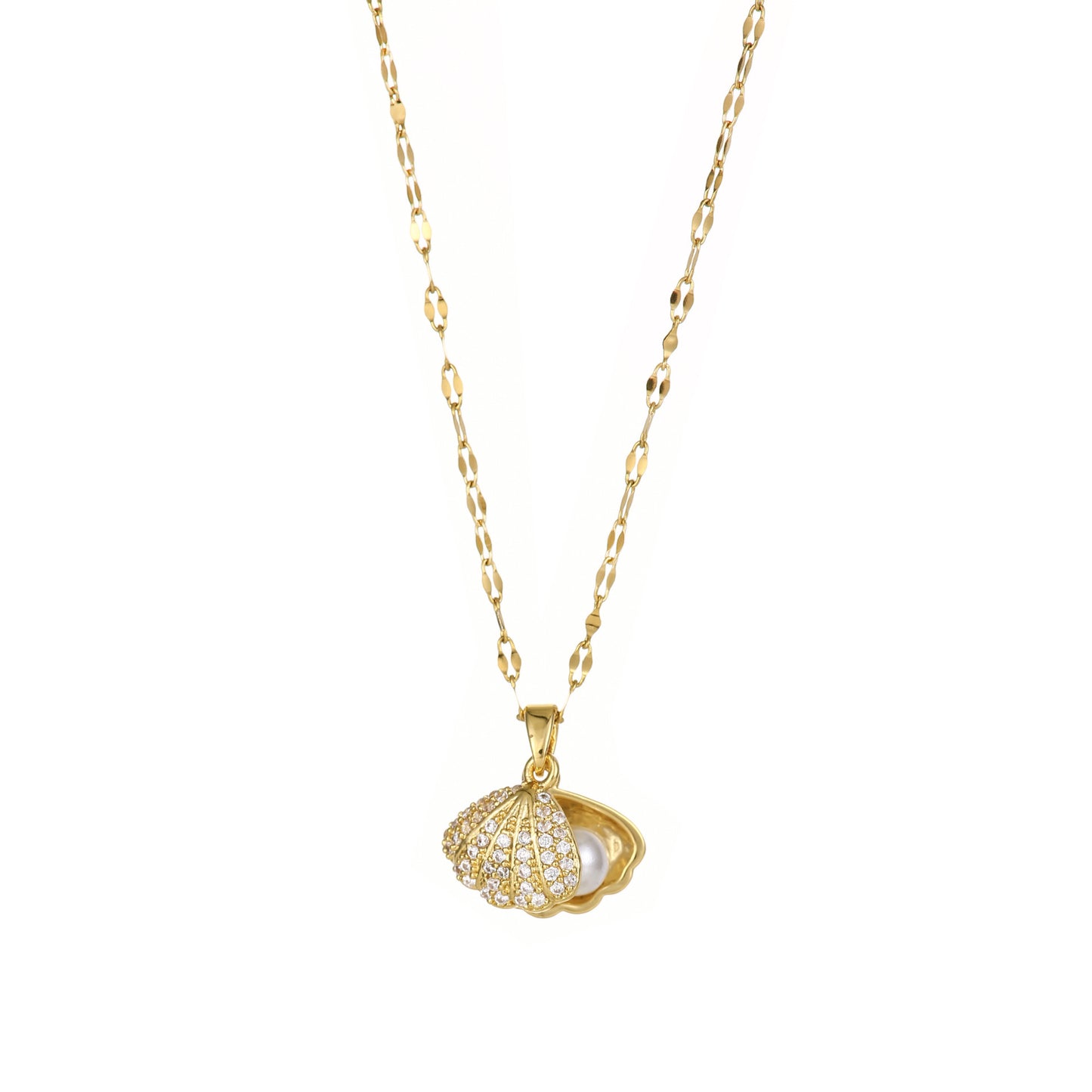 Collana di perle di conchiglia con strass. - Ciondolandia