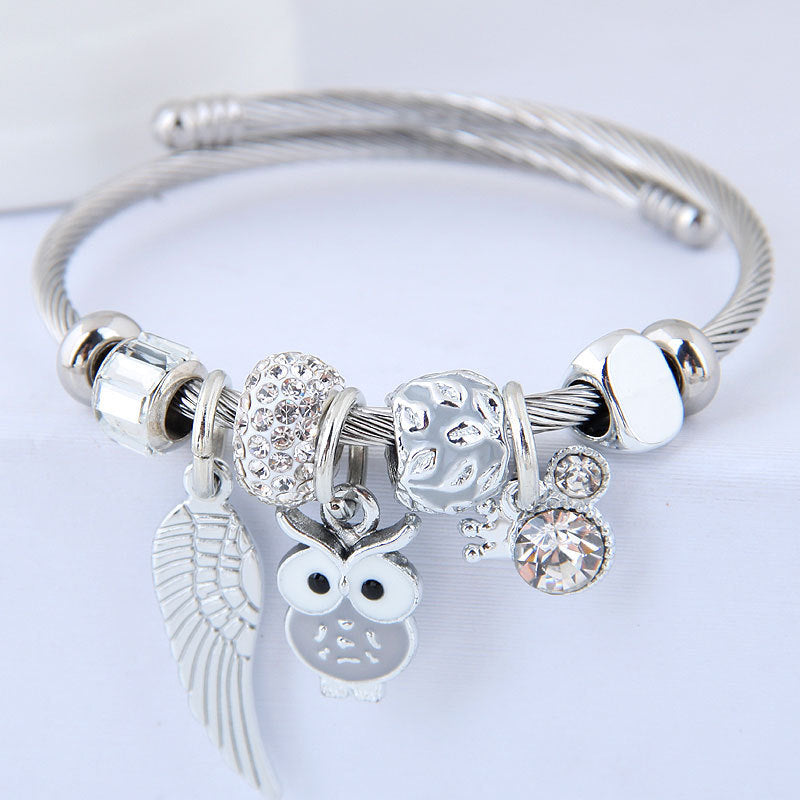 Bracciale in acciaio inossidabile con ciondolo a forma di ali d'angelo con perline fai da te - Ciondolandia
