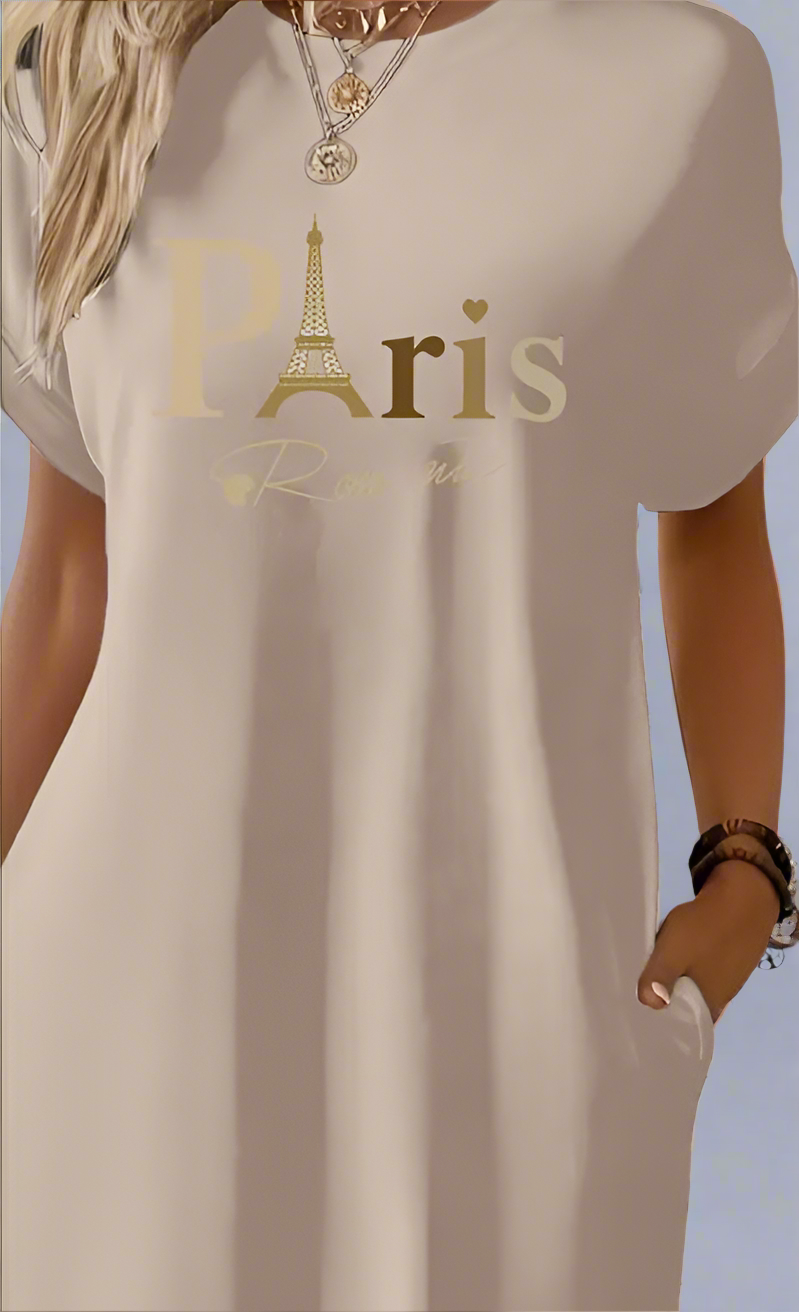 Abito a maniche corte con stampa Paris.